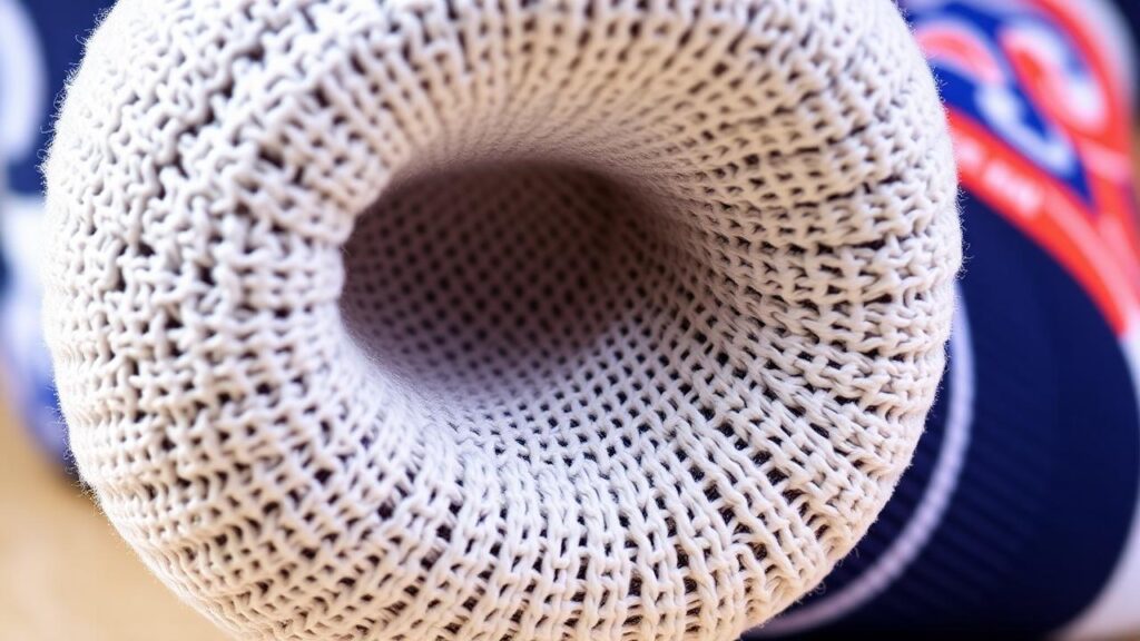 Close-up of basketball sock interior terry cushion and arch compression band